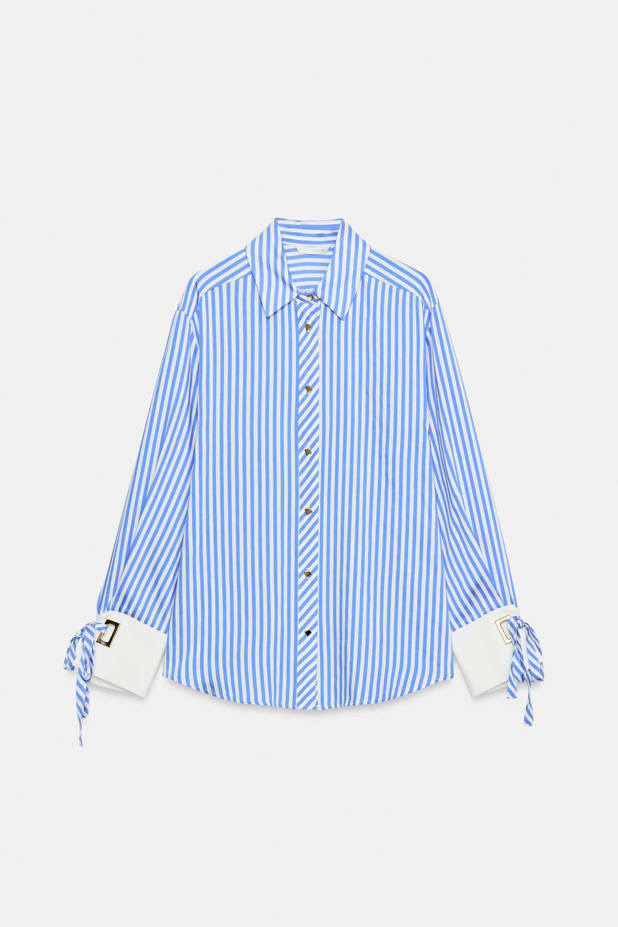 BOW TRIM STRIPED SHIRT